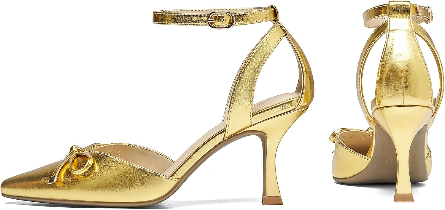 Ankis Closed Toe Kitten Heels for Women, Bow Stiletto Dress Wedding Heels image 4