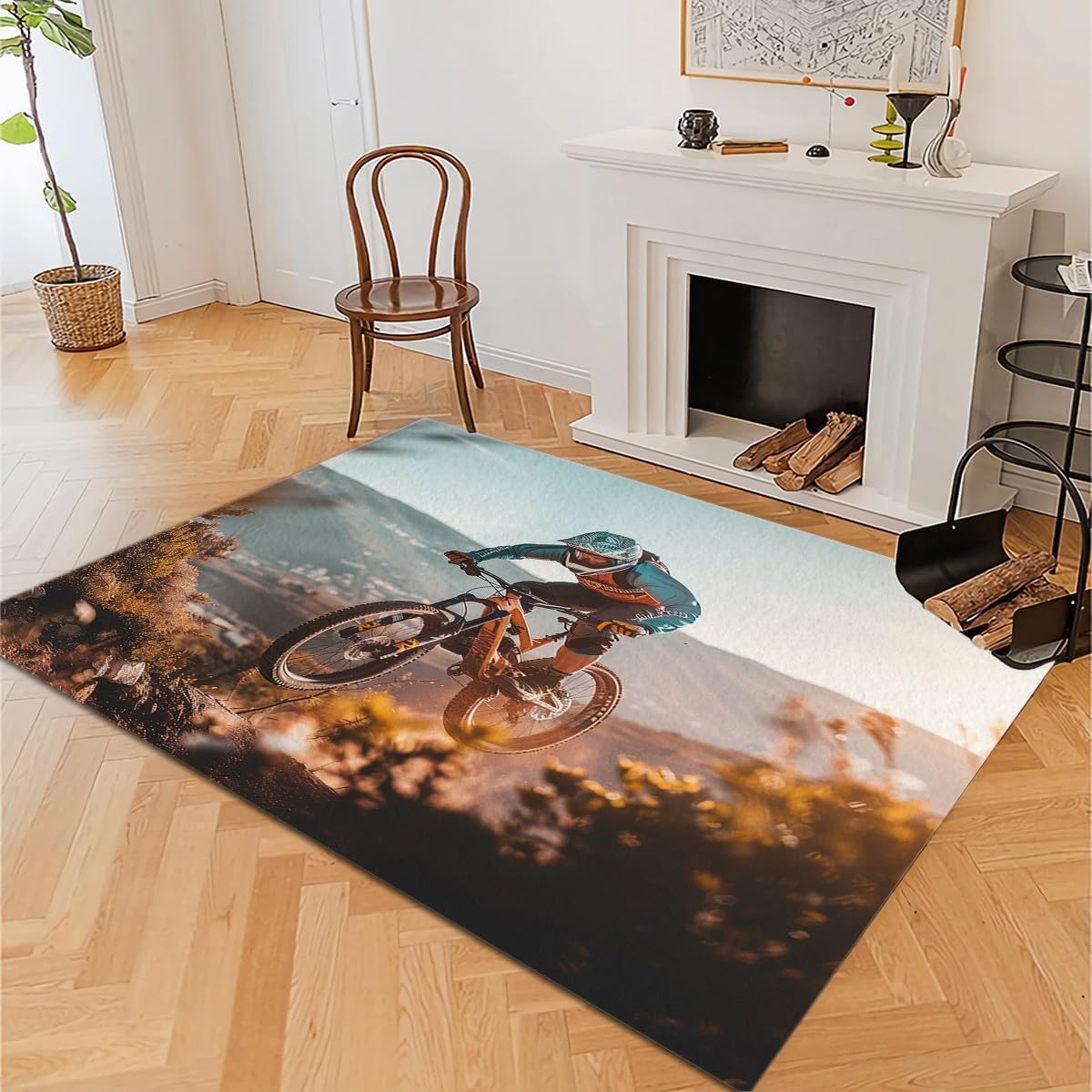 Area Rugs Stain Resistant Washable Rug Mountain Bike Off-Road Outdoor Sports Rugs for Living Room Dining Room Bedroom Anti-Slip and Soft Accent Rug Office Home Decor, Pet & Child Friendly 2 x 3 ft