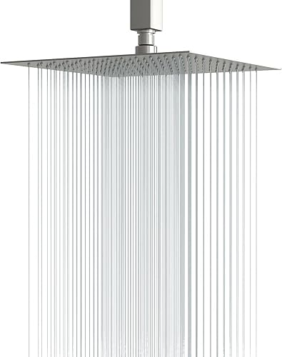 Lordear Cabezal de ducha cuadrado de 12 pulgadas, cromado, ultradelgado, de acero inoxidable 304, con ajuste de lluvia, cobertura de cuerpo completo