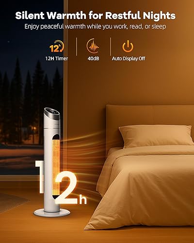 Miniatura 6 de Calentador de espacio para uso en interiores, calentador de espacio de 34 pulgadas para habitaciones grandes, calentador de torre de 1500 W con