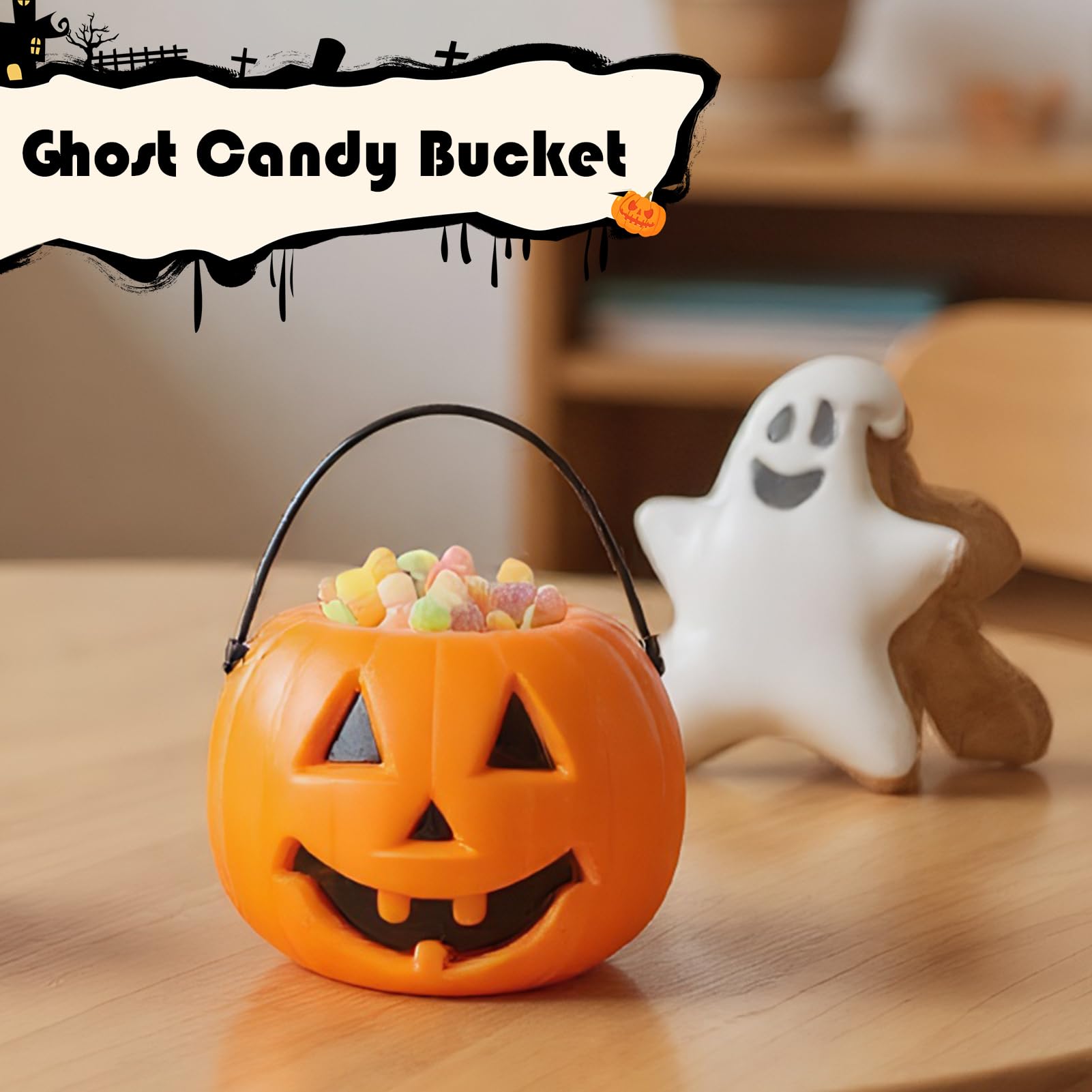 Dyniowe Wiaderko Przenośne Dekoracyjne Słoiki Do Przechowywania Z Duchem | 6 Sztuk Koszyków Halloween Cukierek Albo Psikus Dla Dzieci Rodziny Szkoły Biura Salonu Sypialni Przyjęć