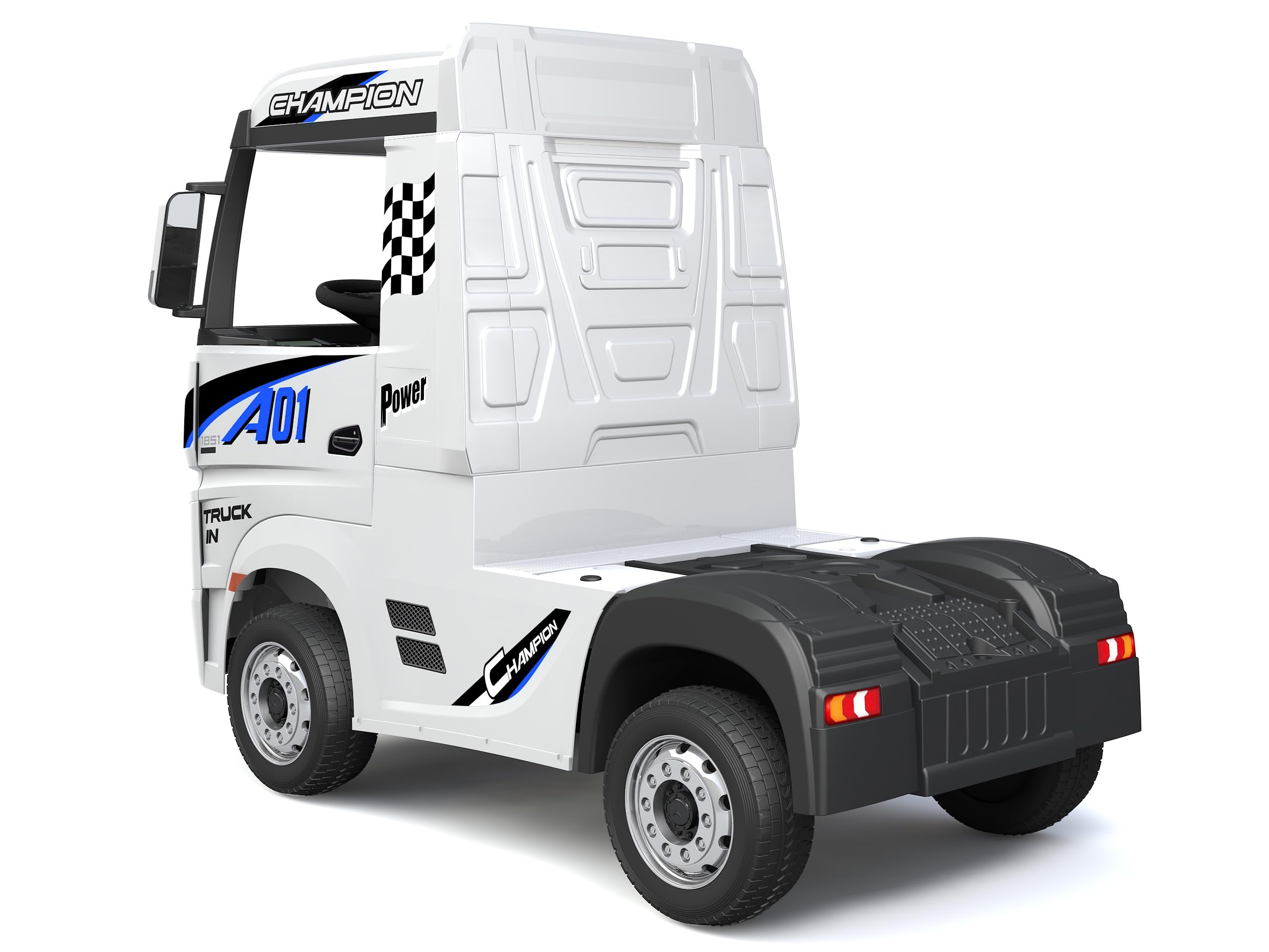 FINOOS Camion électrique Enfant Mercedes Actros 12V 4x4 Camion Voiture électrique Enfant avec télécommande 2.4Ghz, 4 x Moteur 12V 45W, Batterie: 2x12V, 1-5 Ans (Blanc)