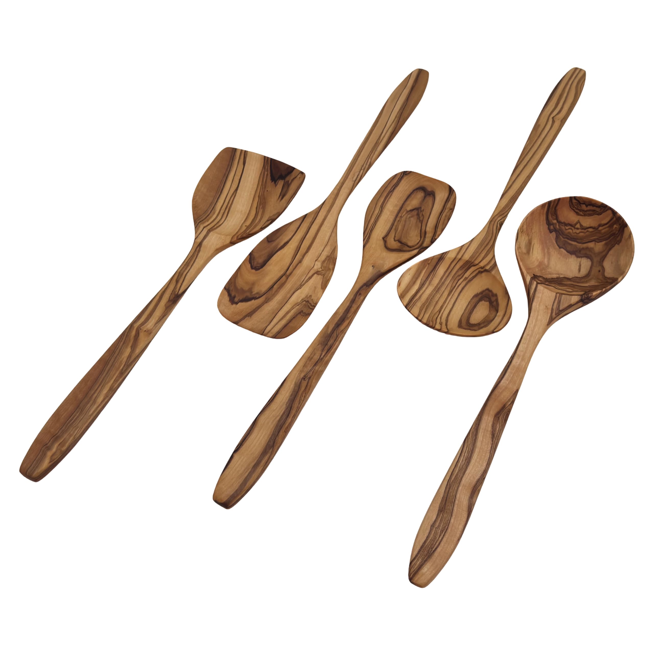 Kochbesteck Set „Desir“ aus Olivenholz – 5-teilig, 30 cm, Holz Kochlöffel & Küchenhelfer Set, langlebig, natürliche Maserung