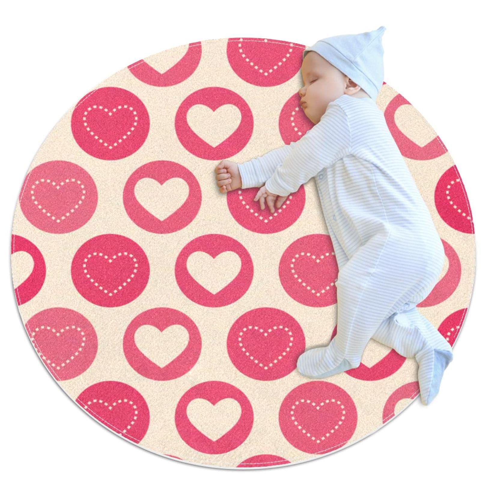 Tapis rond coeurs roses créateur d'ambiance cocooning salon et salle de jeux