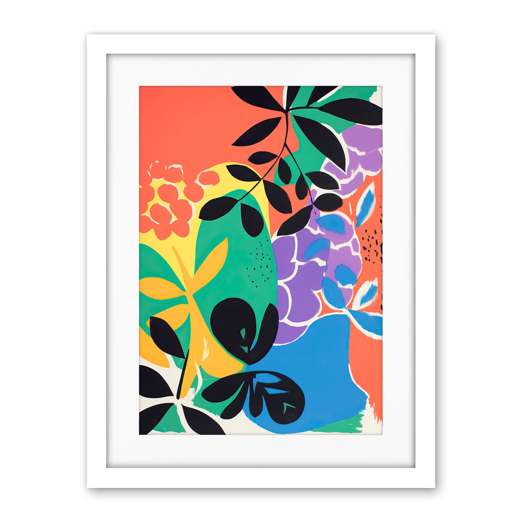 Artery8 Henri Matisse Inspired Plant Shapes Acrylic Painting Abstract Bright Colourful Artwork Framed Wall Art Print 18X24 Inch