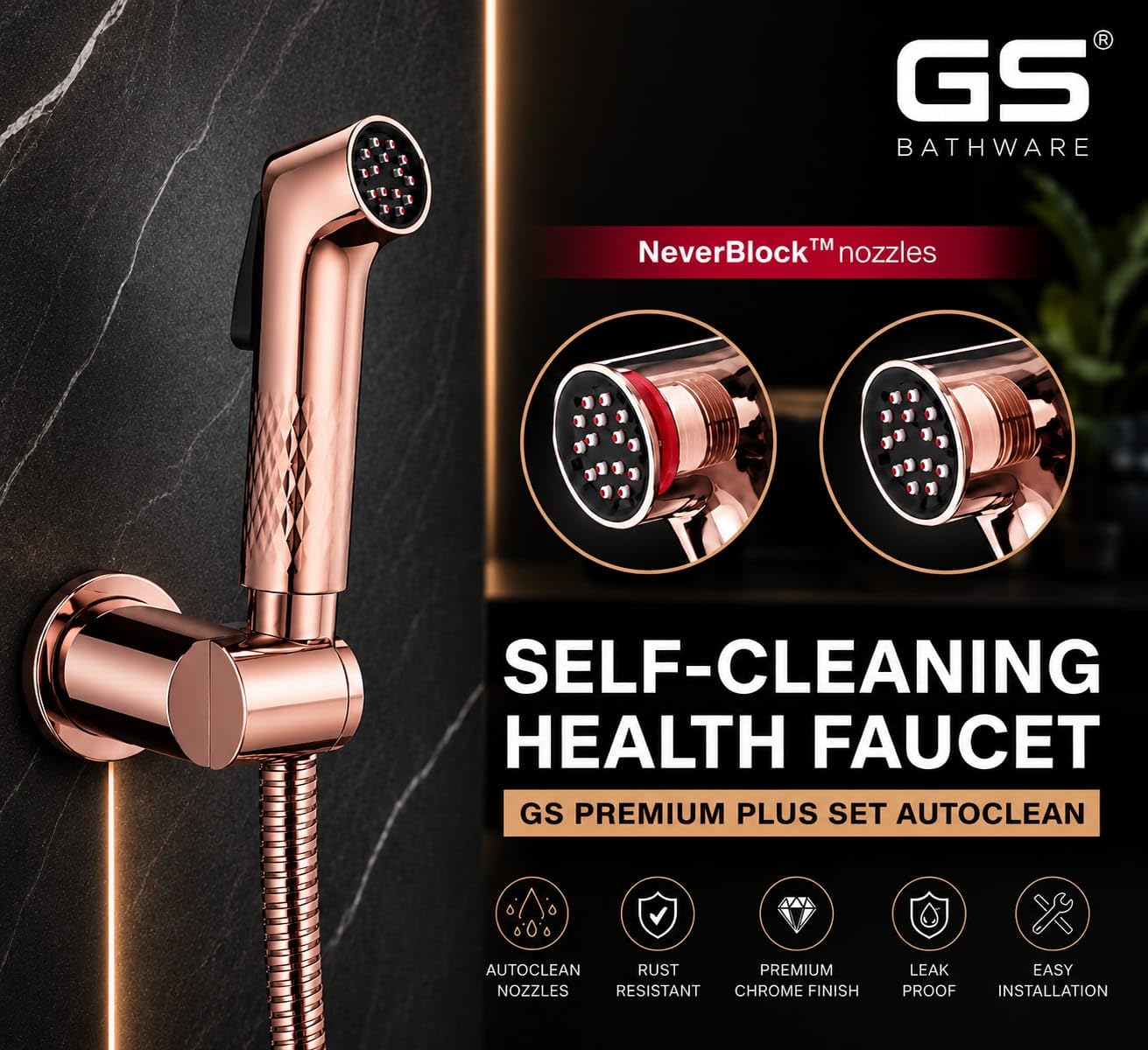 Rose Gold Self Cleaning Health Faucet - GS Bathware -2