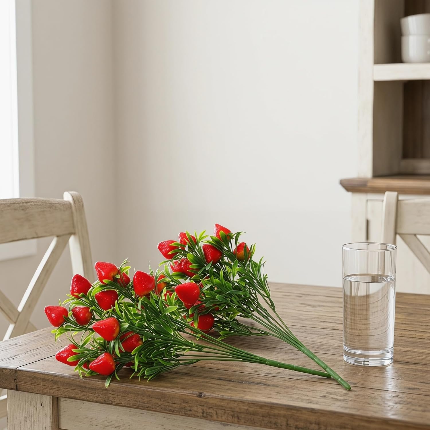 NUOBESTY Artificial Strawberry Branch Decors 3 Picks Fake Strawberry Branches Picks Floral for Home Party DIY Floral Arrangement Wreaths Flower Baskets 12.20 X 8.26 X 0.35 in