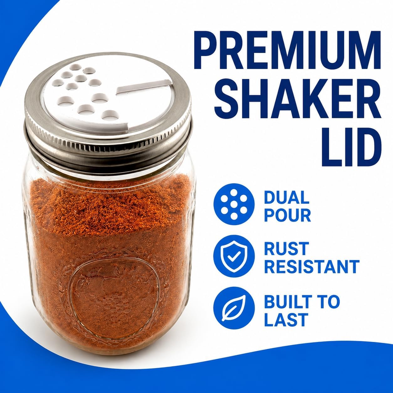 Adjustable Spice Shaker Lids for Mason Jars | 4 Pack Plastic Seasoning Jar Lids with Shaker & Pour Options | Refillable Spice Dispenser Tops for Herbs, Salt & Pepper (Regular Mouth Lids)