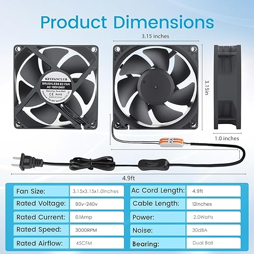 Miniatura 2 de Muffin Fan 110v 120v 220v 3 pulgadas ventilador con enchufe de CA ventilador de enfriamiento electrónico 3.150 in x 0.984 in