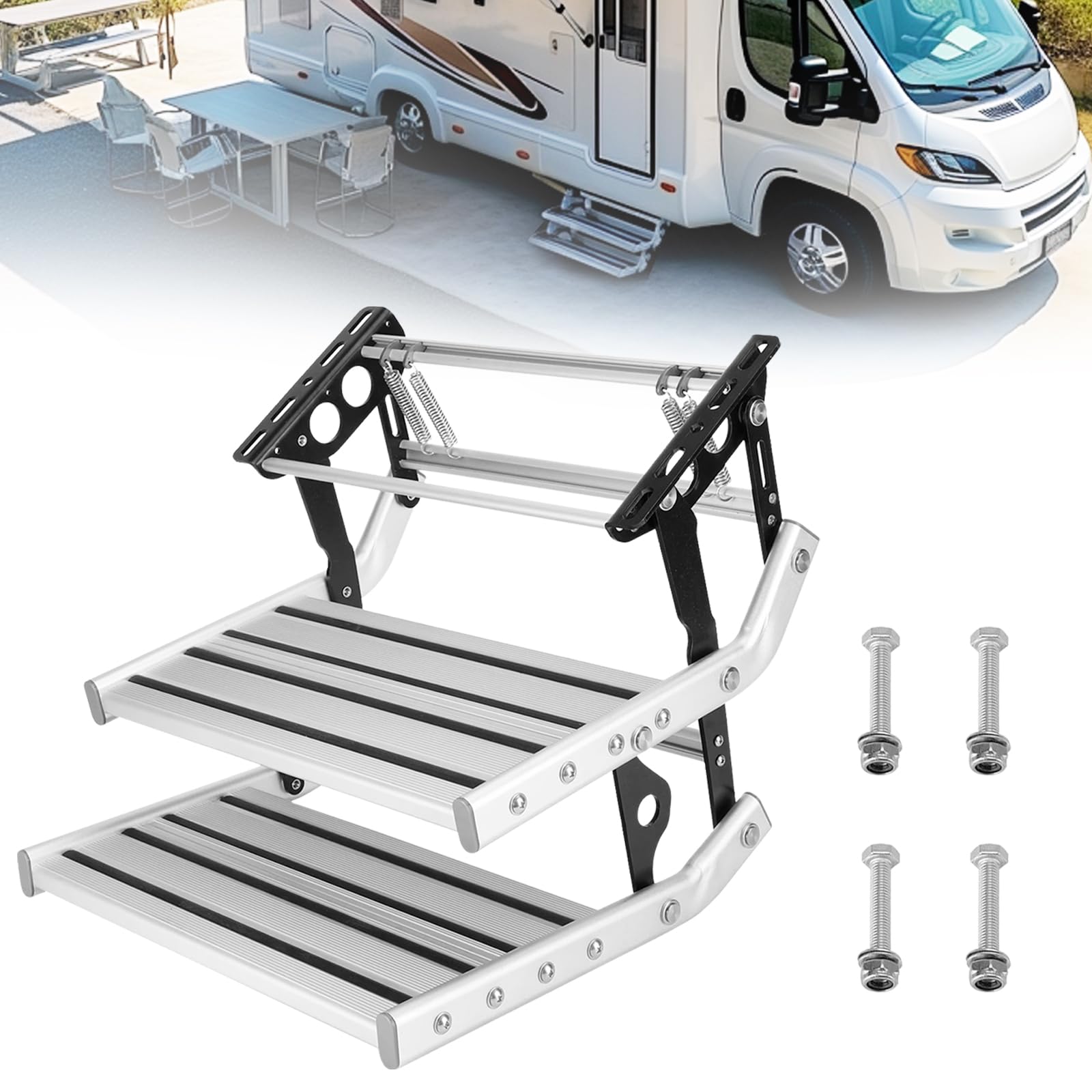 Escalón De Dos Escalones para Autocaravana, Escalera Plegable Manual De Aleación De Aluminio De Un Solo Escalón Pedal Telescópico Extensible Antideslizante para Autocaravana Remolque De Viaje