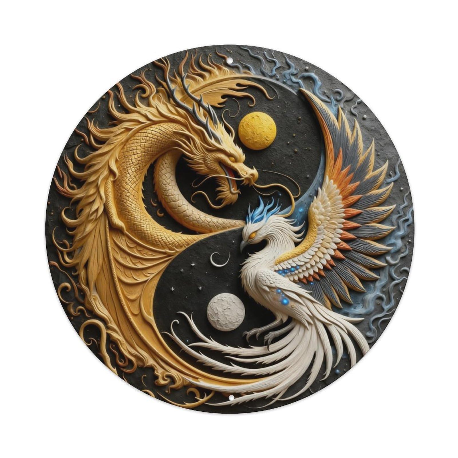 Zlatcbu Vintage Dragon And Phoenix Yin Yang Symbol Metal Tin Sign Retro Wall Art Poster, Decor For Home Living Room Bar Cafe Garage, 8X8 Inch