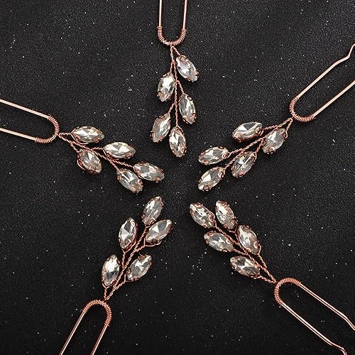 Miniatura 4 de Teyglen Juego de 5 horquillas de cristal para novia, piezas de pelo de boda con diamantes de imitación dorados y plateados, accesorios para el