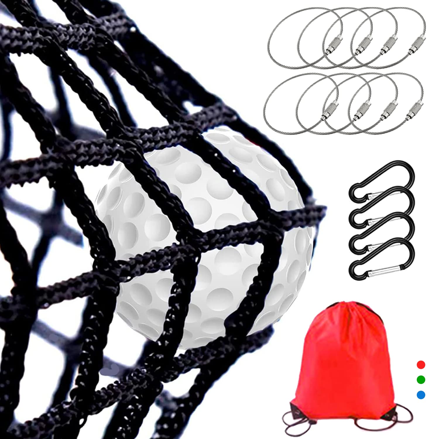 Photo 1 of Golf Practice Net,Heavy Duty Barrier Nylon Golf Ball Hitting Netting,Indoor and Outdoor Portable Golf Net?Black with 4 Carabiners? 10x20 with Bucket