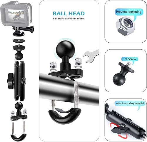 Miniatura 4 de UIRWOU Soporte de motocicleta de 360 para GoPro Hero1098max7654 Cámara de acción Moto Bicicleta Soporte de manillar con brazo de cabeza de bola de