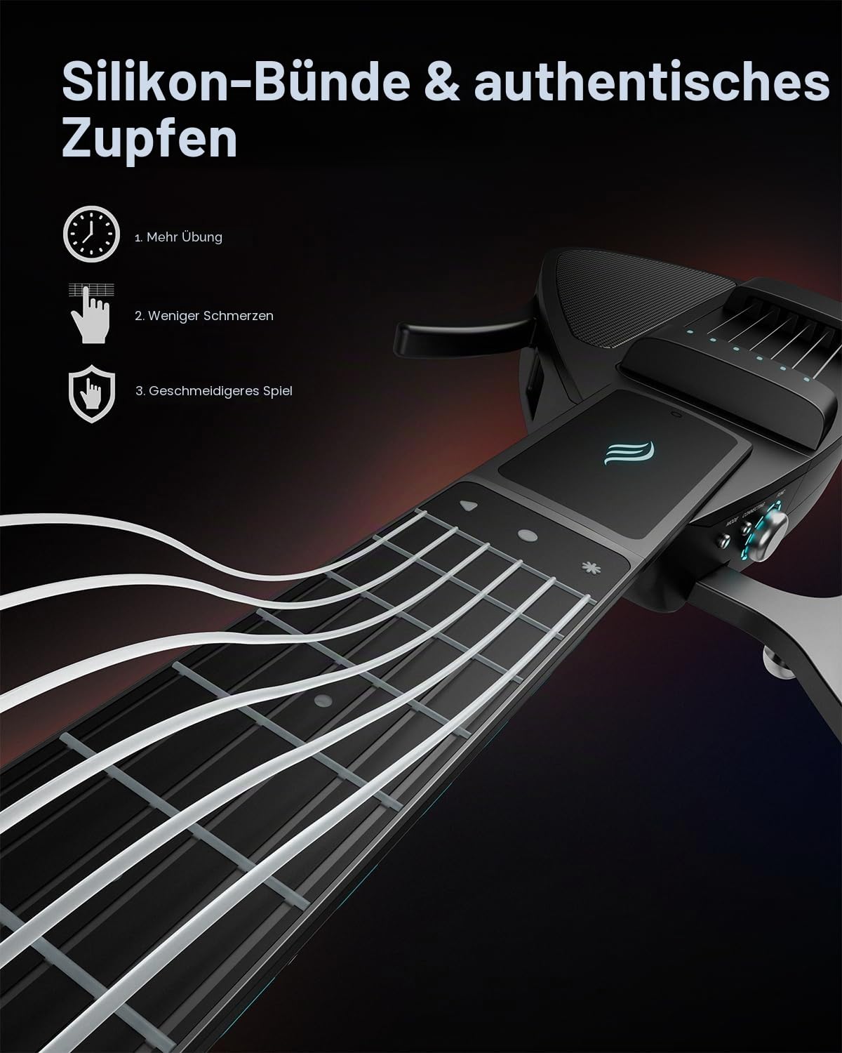Enya CYBER-G Smart Gitarre – mit Silikonsaiten, 24 integrierten Sounds, schwarze leise Reise Anfänger Gitarre mit Lautsprecher, Drum-System, App & interaktiven Akkorden für Erwachsene & Teenager