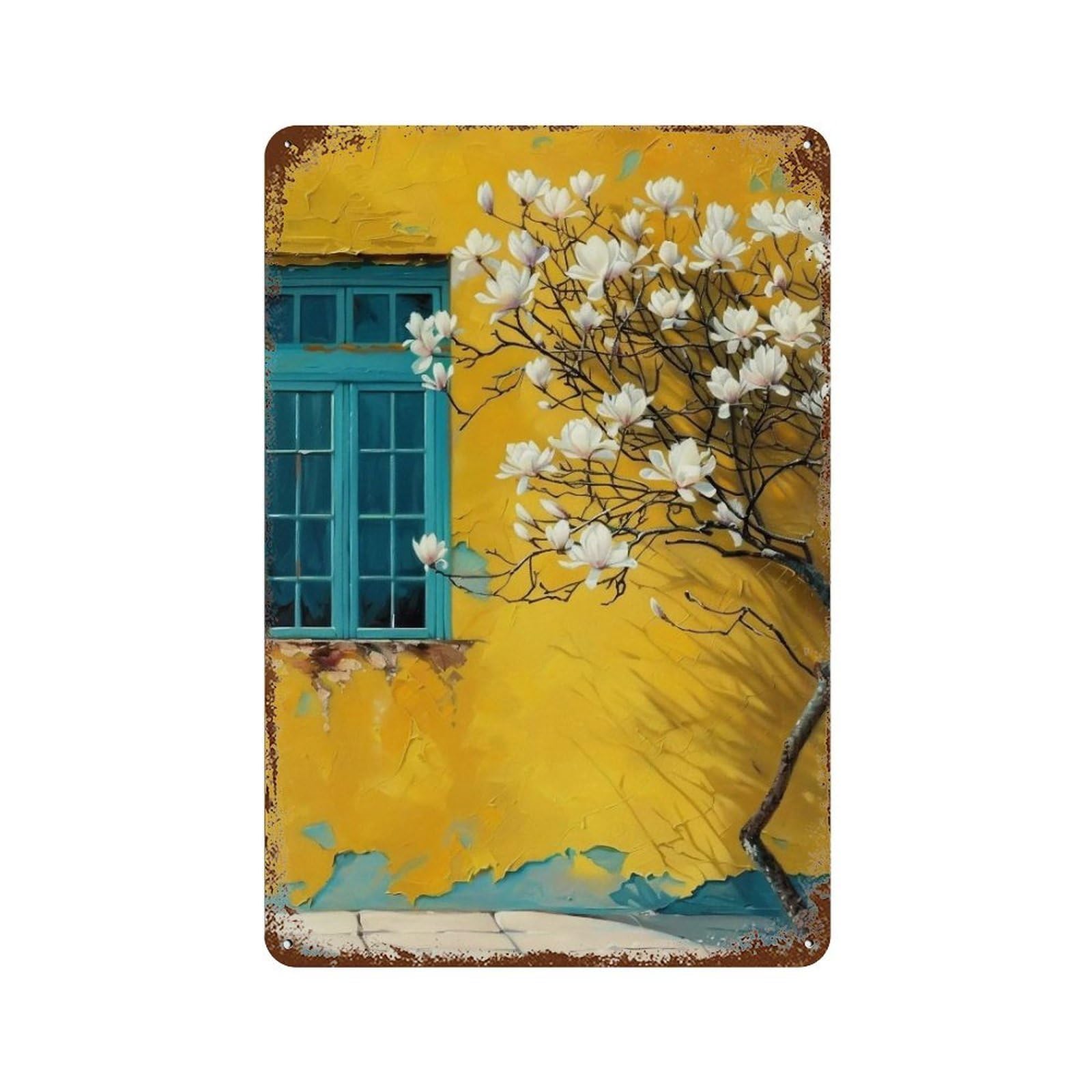 WUJHGRSG Impasto Contrast Magnolia Courtyard 01 Wall Art Retro Iron Vintage Metal Tin Sign Poster Modern Decor for Home Cofffee Club Bar Shop Style 30x20cm