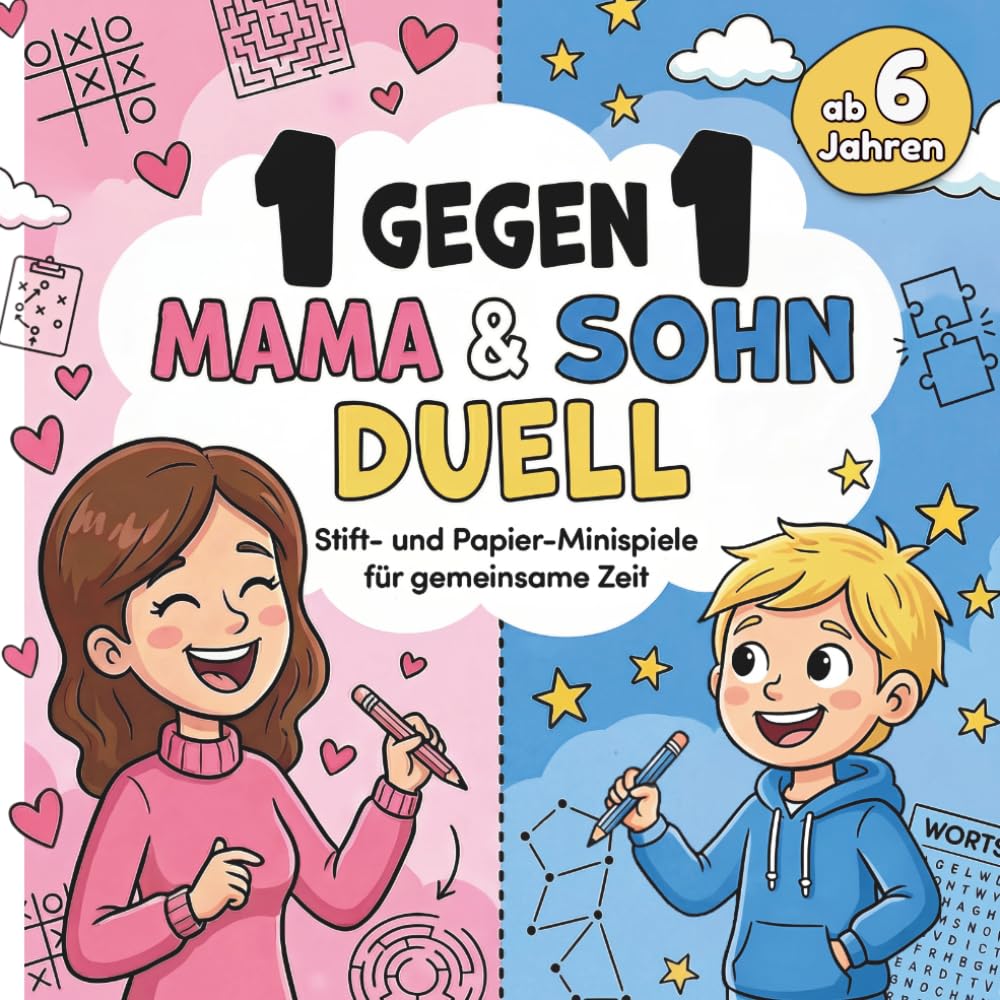 1 gegen 1 Mama & Sohn Duell: Stift- und Papier-Minispiele für gemeinsame Zeit | Interaktives Spielebuch gegen Langeweile | Geschenkidee für Mamas & Jungen | Ab 6 Jahren
