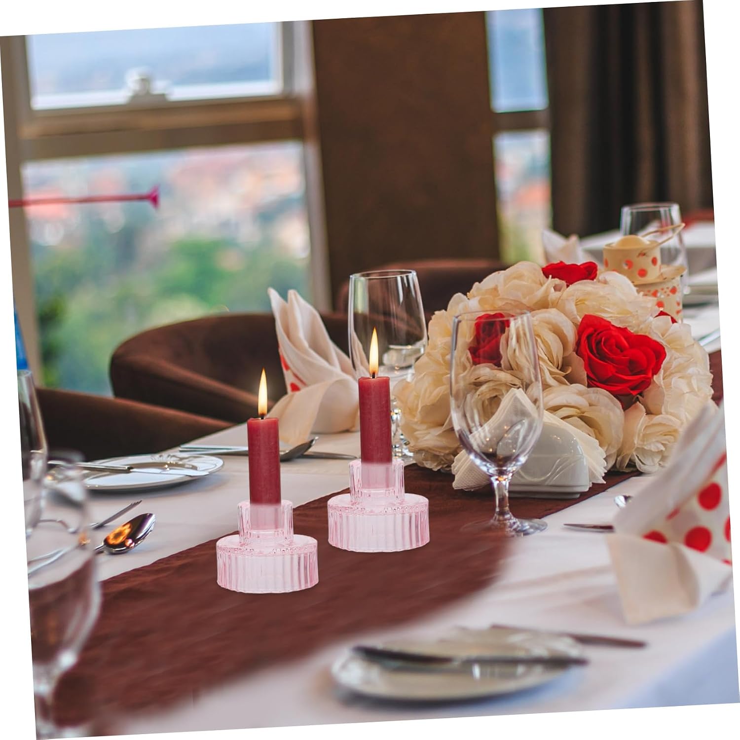 Levemolo 6pcs Retro Style Glass Candle Holder Set Candlestick for Wedding Centerpiece