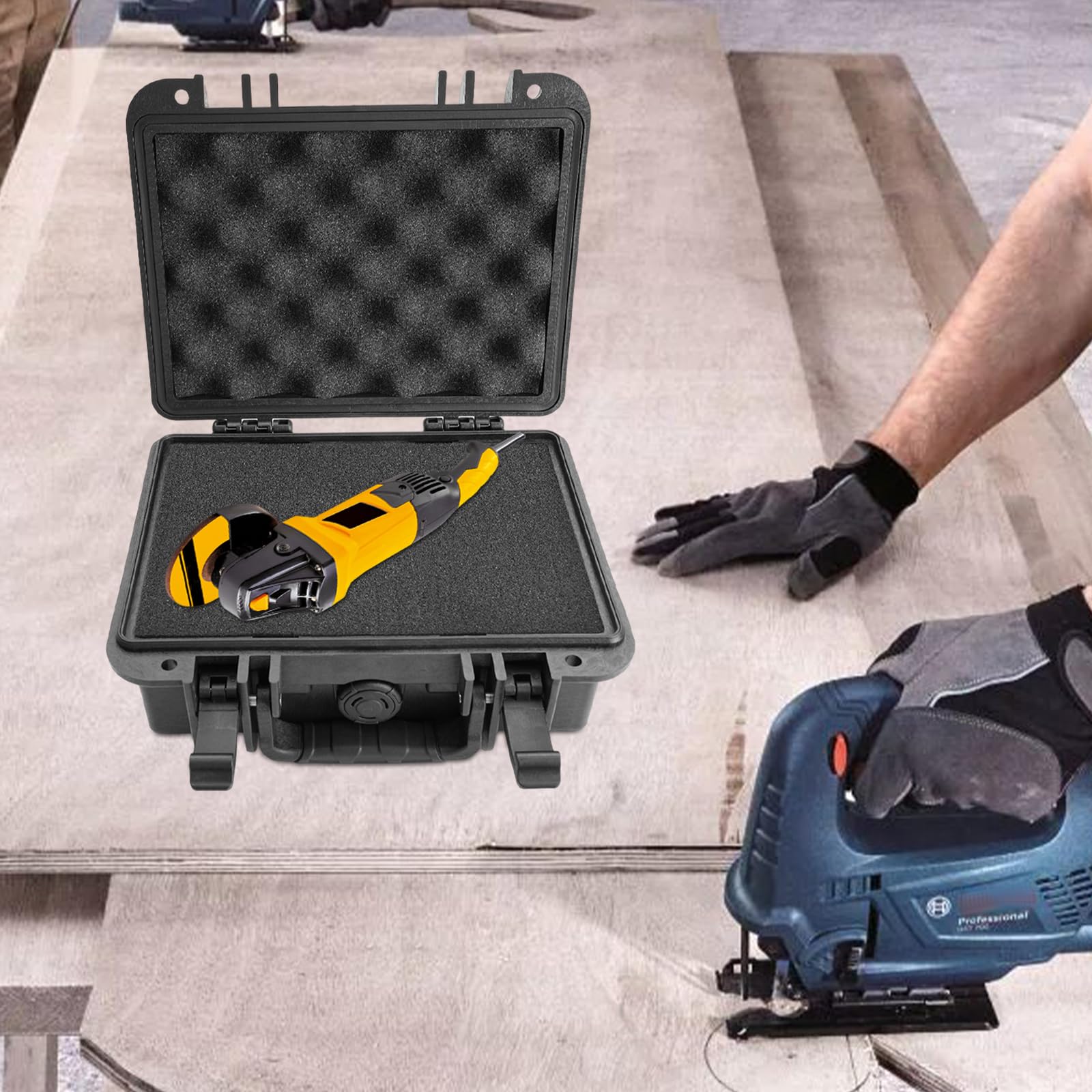 Custodia rigida portatile impermeabile con 2 strati di spugna, piccola valigetta per il trasporto esterno universale, custodia per fotocamera DSLR, obiettivo e videocamera, Nero , Valigia