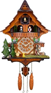 Cuckoo Clock with Rotating Dancers, Black Forest Chalet, Quartz