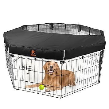 Pet Playpen Cover Mesh Top Dog Pen Cover, Provide Shade for Pets and Protect from UV/Rain Outdoor Indoor, Fits All 24 Inch Wide 8 Panels Pet Exercise Pen (Note: Only Pen Cover, Playpen Not Included)