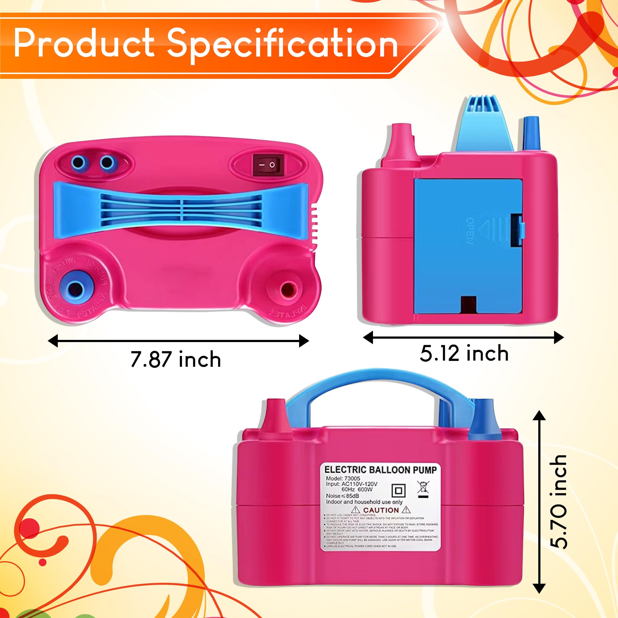 Generic Ballon Air Pump Electric, Portable Electric Blower Pump with Dual Nozzle for Party Decoration, Birthday, Gender Reveal, Graduation Party and Celebration, Rose Red