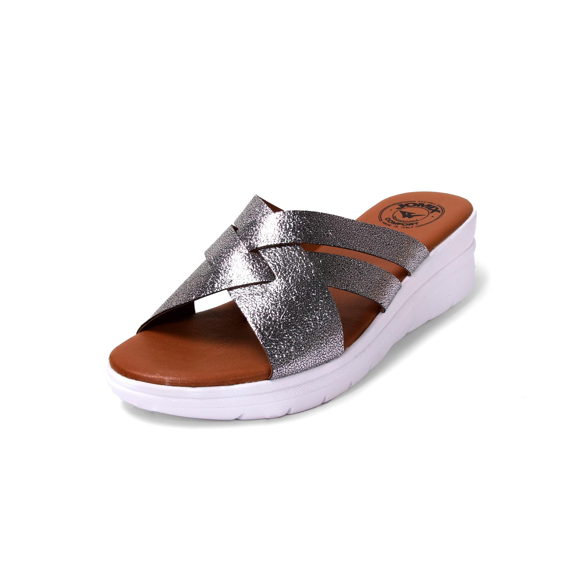 JOMIX Damen Pantoffeln Leder Sandalen Sommer Plateau Pantoletten Keilabsatz Strandschuhe Schlappen