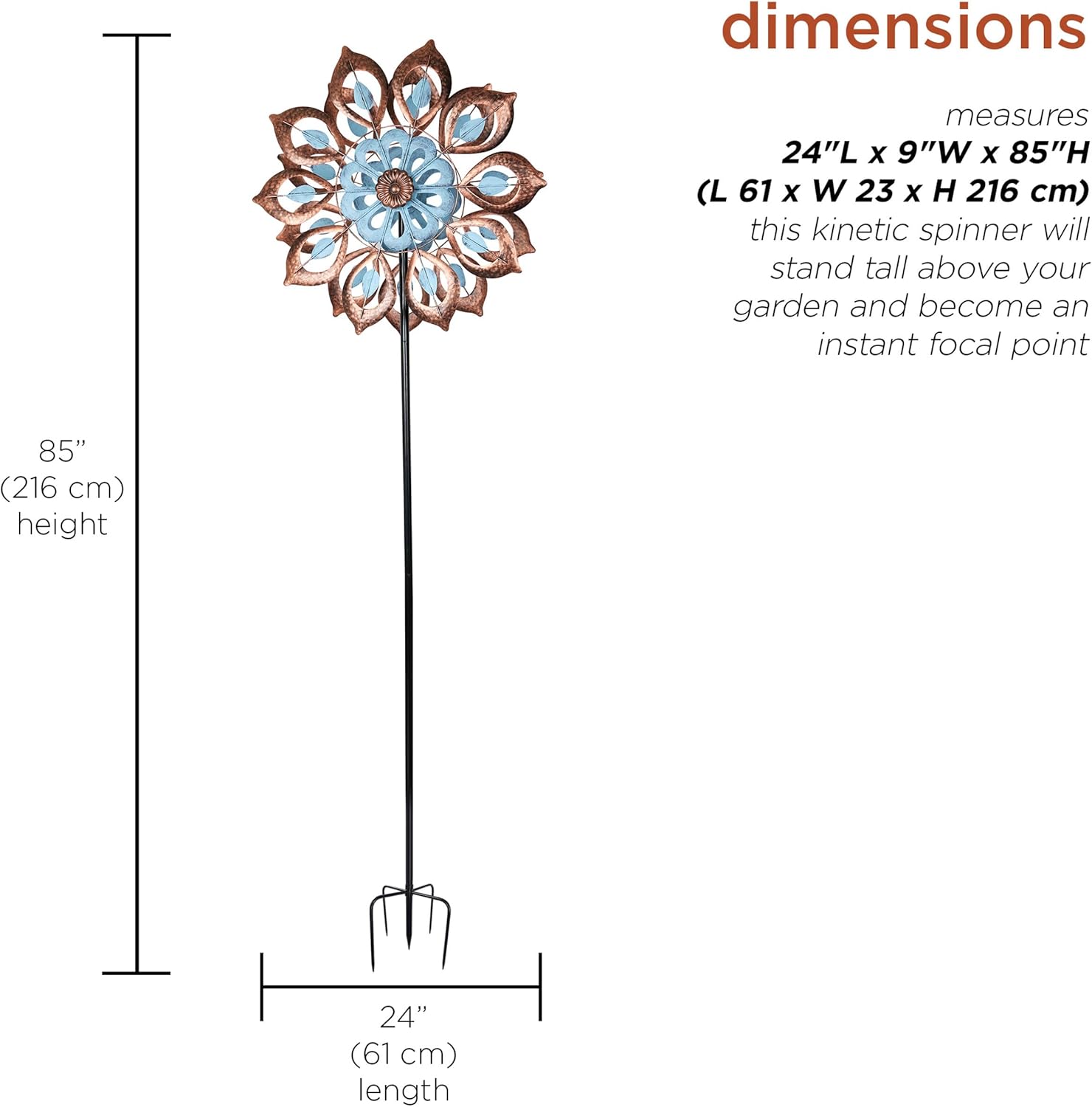 Alpine Corporation SLL2658 Antique Flower Kinetic Wind Spinner Garden Stake, Decor for Garden, Patio, & Lawn, 85" H, Blue