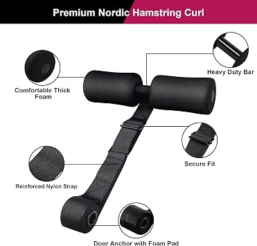 Nordic Hamstring Curl, Adjustable Nordic Curl Strap for Sit-ups Exercise Equipment Squats Leg Abdominal Core Training Home Gym Workout