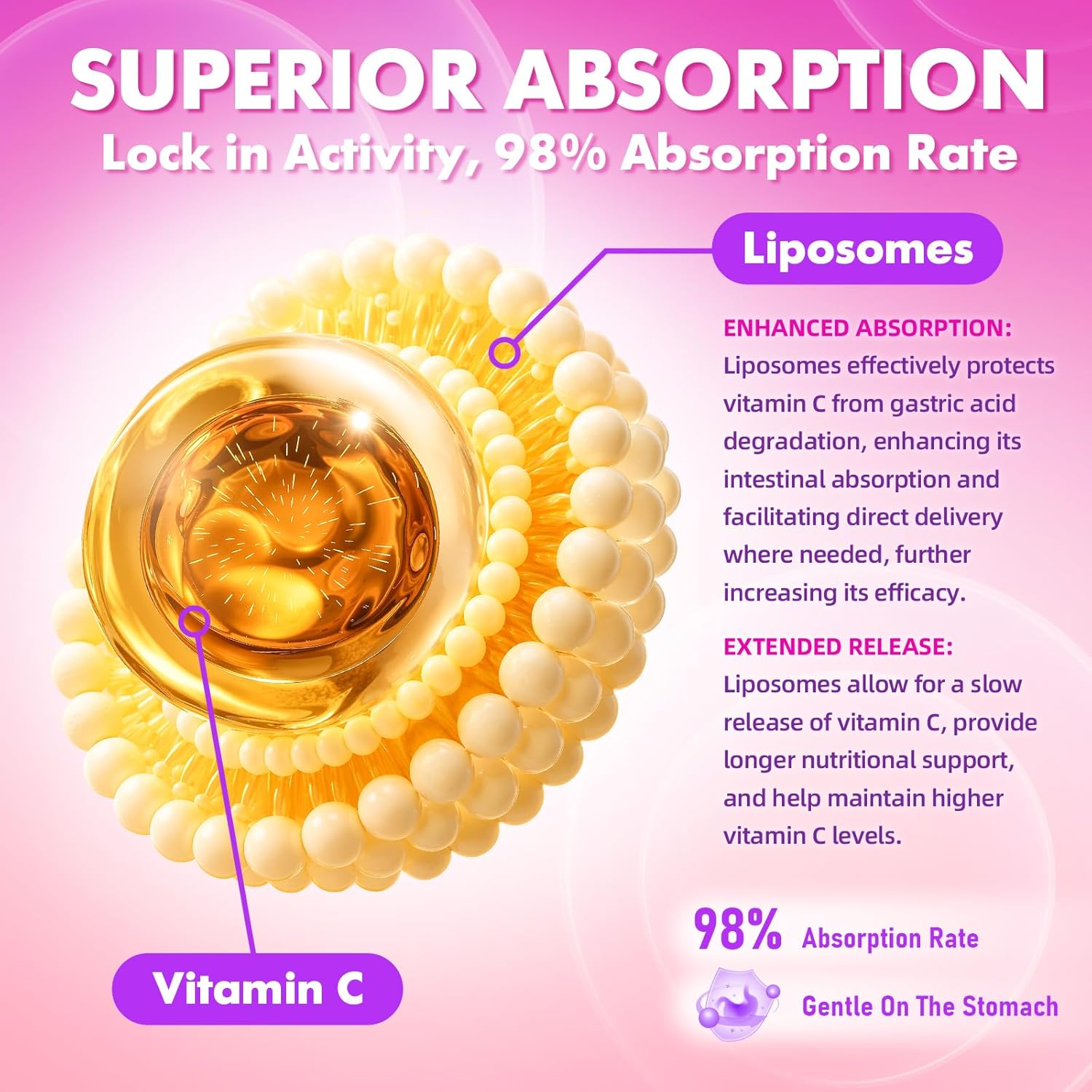 2 Pack Liposomal Vitamin C 1000mg Gummies for Adults Kids, 1500mg Chewable Vitamin C w/Iron, Zinc & Elderberry - Immune Support & Energy, Collagen Booster, Raspberry, 120 Count - Image 5