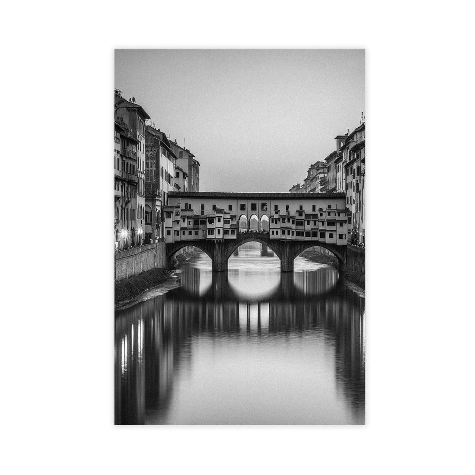HEYANM A Serene Dawn View of Ponte Vecchio Florence Italian Landmark Canvas Poster Bedroom Office Room Decor Gift Yellow Unframe 24x36inch