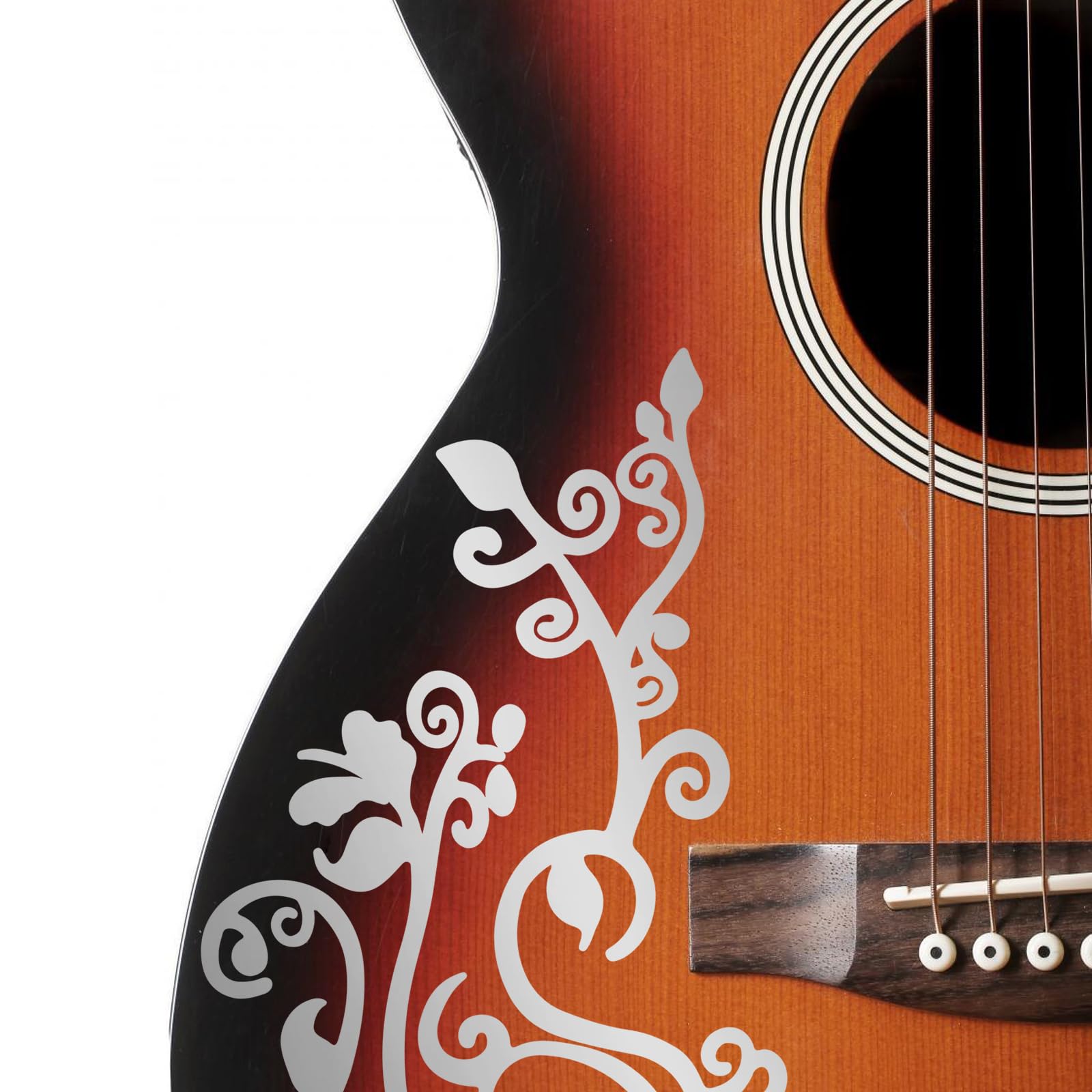 PLIGREAT Silver Flower Vine Guitar Guard Board Adesivi Decalcomanie Chitarra Regali FAI DA TE per il bassista Chitarra Acustica Strumento Forniture per negozi Adesivi per il corpo della chitarra