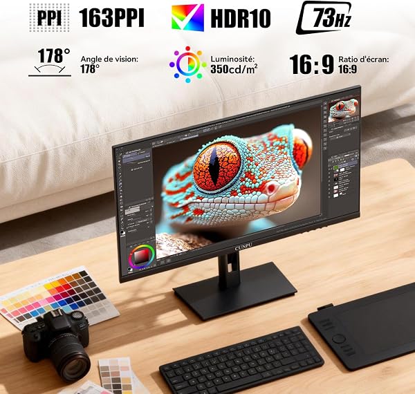 CUNPU 4K Écran PC 27 Pouces IPS UHD (3840x2160),SRGB 120% Delta E≤2, Cadre Ultra Slim, FreeSync, Moniteur Bureau 16:9, 73 Hz, 2×HDMI2.0 & 2×DP1.4, VESA 100 * 100mm - 4