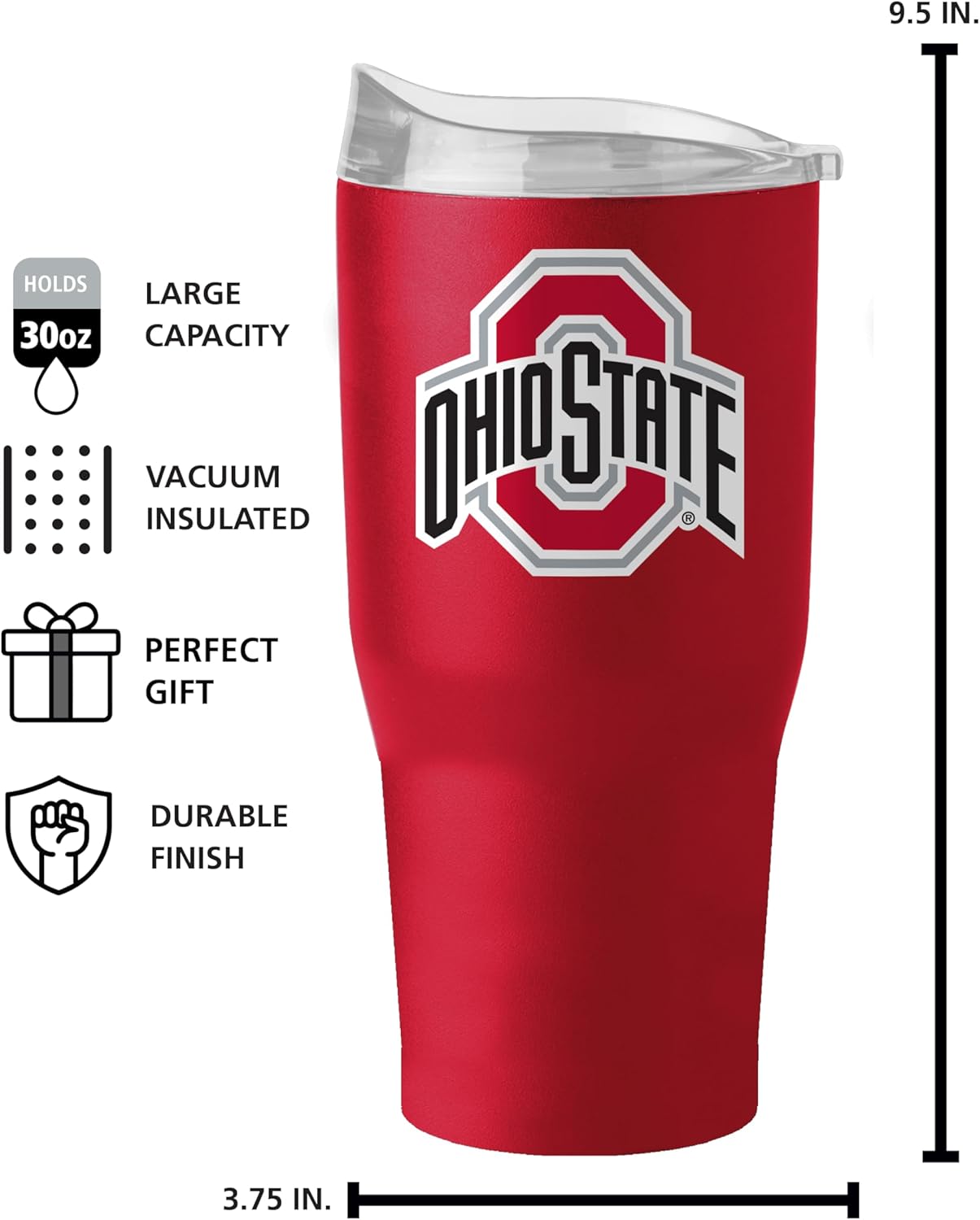Logo Brands NCAA 30 oz Powder Coat Tumbler - Double-Wall, Vacuum-Insulated Stainless Steel With High-Lip Slider Lid–Keeps Drinks Hot Or Cold For Hours – Ideal For Tailgates & Everyday Use - Image 6
