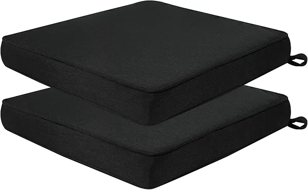 Outdoor Chair Cushions 18x18 Inch,Set of 2,Water Resistant Chair Pads with Ties,Square Seat Cushion 18"x18"x2.5",Patio Chair Cushion for Garden,Backyard Furniture(Black)