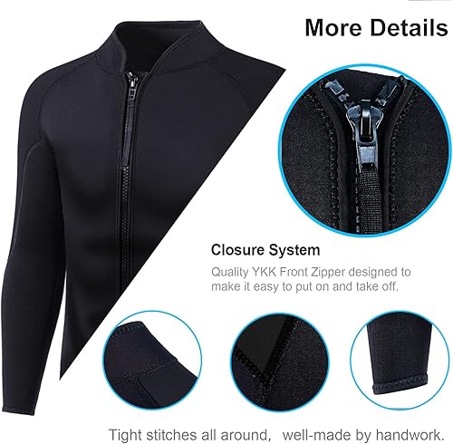 Miniatura 5 de Wetsuit Top Men,2mm Mens Wetsuit Top 3mm Long Sleeve Wetsuit Jacket Men Front Zip Warm Wets Suit Jackets for Men Stretch Mens Wetsuit Top