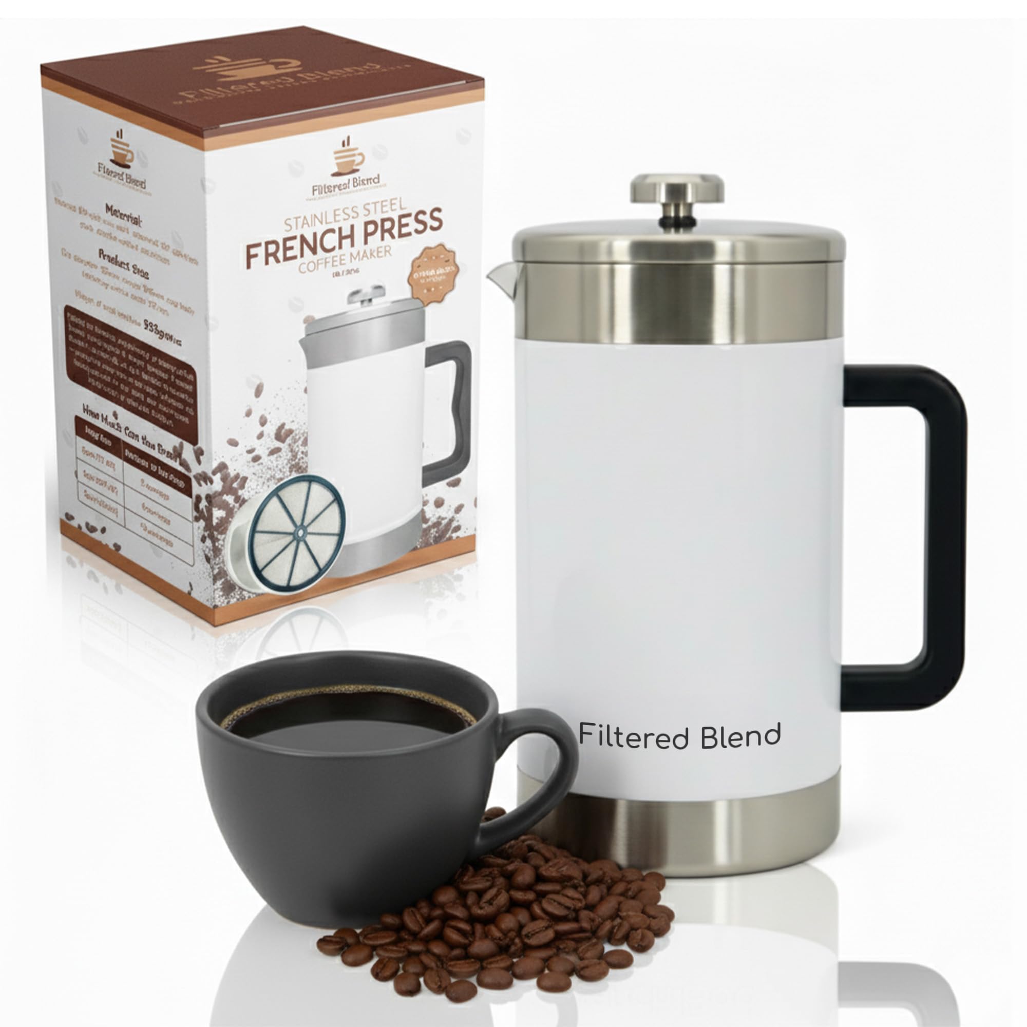 Filtered Blend 1.6L French Press Coffee Maker (White) thumbnail 8