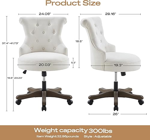 Miniatura 2 de HUIMO Silla de oficina en casa, sillas de escritorio tapizadas sin brazos con ruedas, altura ajustable, silla de escritorio para computadora con