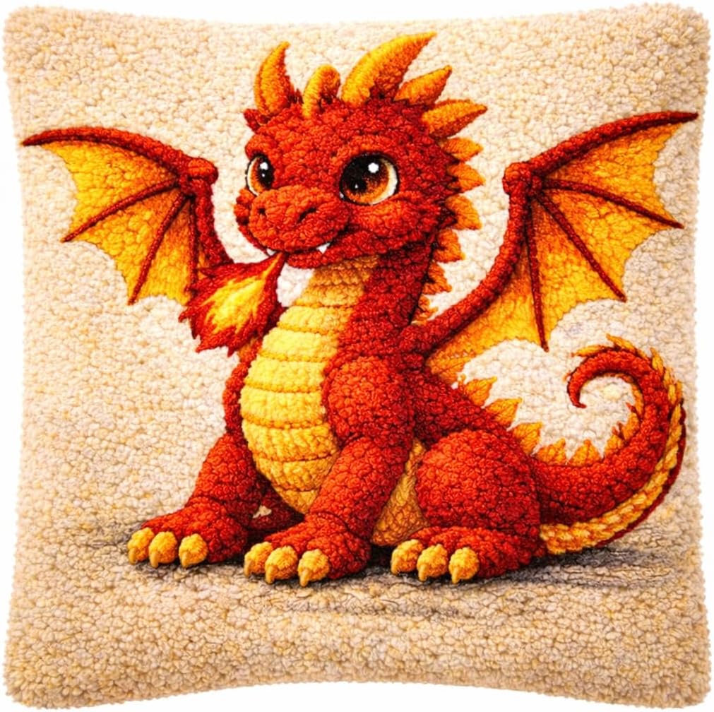 YOOTOM Dragon Latch Hook Pillow Kits for Adult, DIY Latch Hook Kits for Beginners, Crochet Cross-Stitch Embroidery Cushion Making Crafts with with Printed Canvas 17"x17"