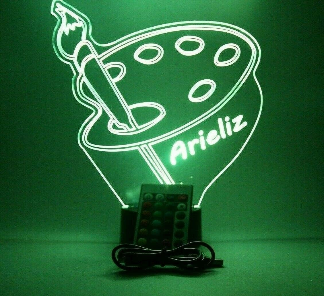 MIRROR MANIA Artist Palette Night Light Up Lamp LED Free Engraved Custom Name Personalized Art Painting Table Desk Lamp, with Remote, 16 Different Color Options, Dimmer, It's Wow, Great Gift