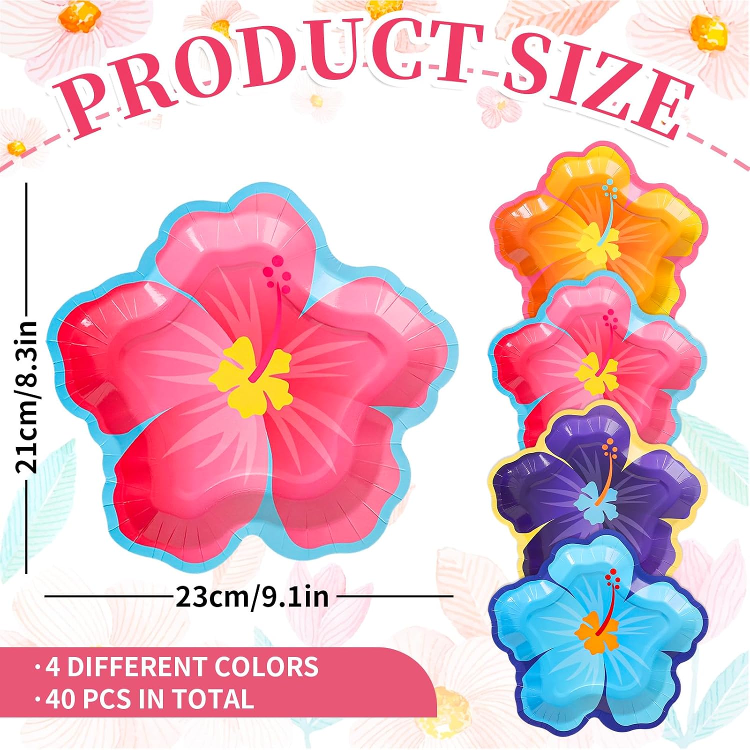 FYSUIMU 40 Pcs Hibiscus Floral Paper Plates Summer Hawaiian Flower Shape Disposable Plates 9 Inch Summer Party Tableware for Tropical Luau Holiday Table Decor Supplies image 2