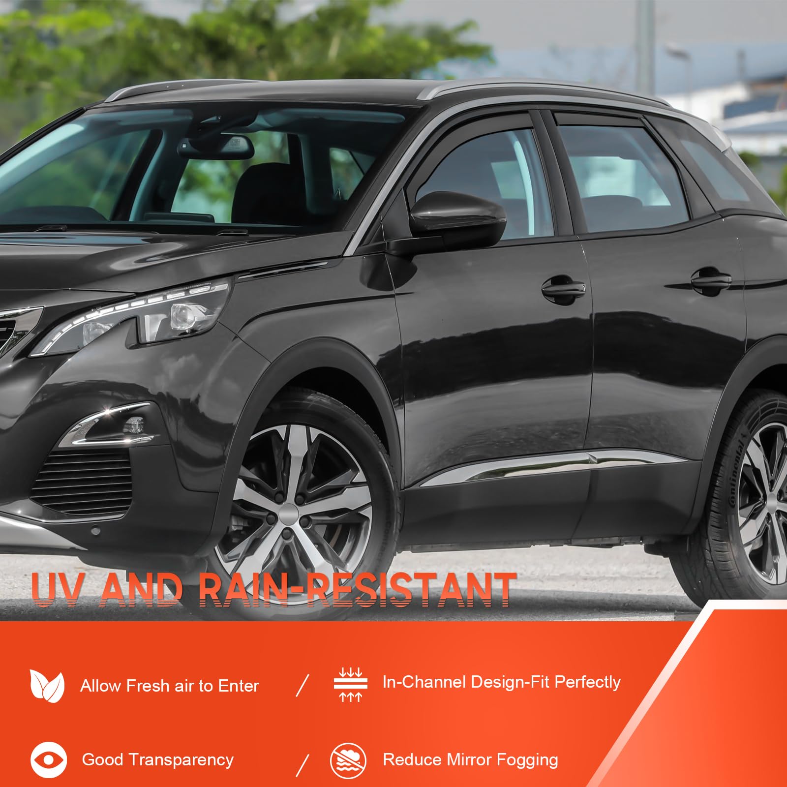 4 pièces Déflecteurs de vent, pare-pluie pour vitres, compatible avec Peugeot 3008 MK2 5 portes 2017-2023, protection contre la pluie et le vent