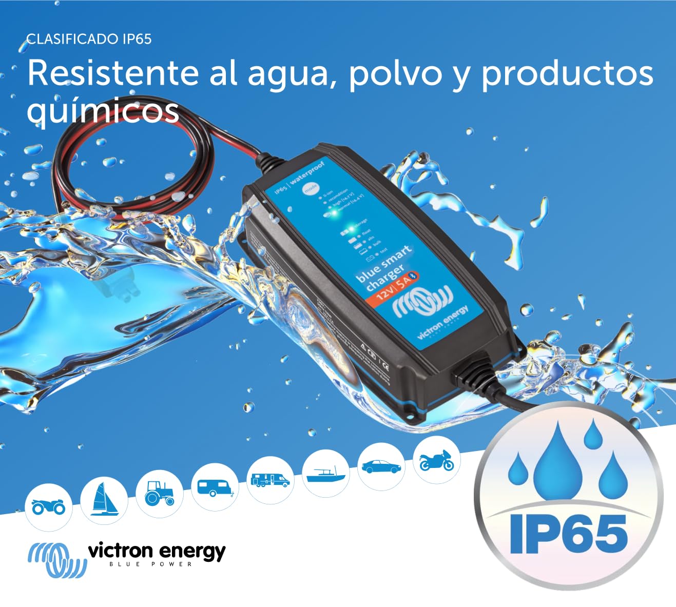 Victron Energy Blue Smart IP65 12-Voltios 5 amperios 230V, Cargador de Batería, Bluetooth (CEE 7/17)