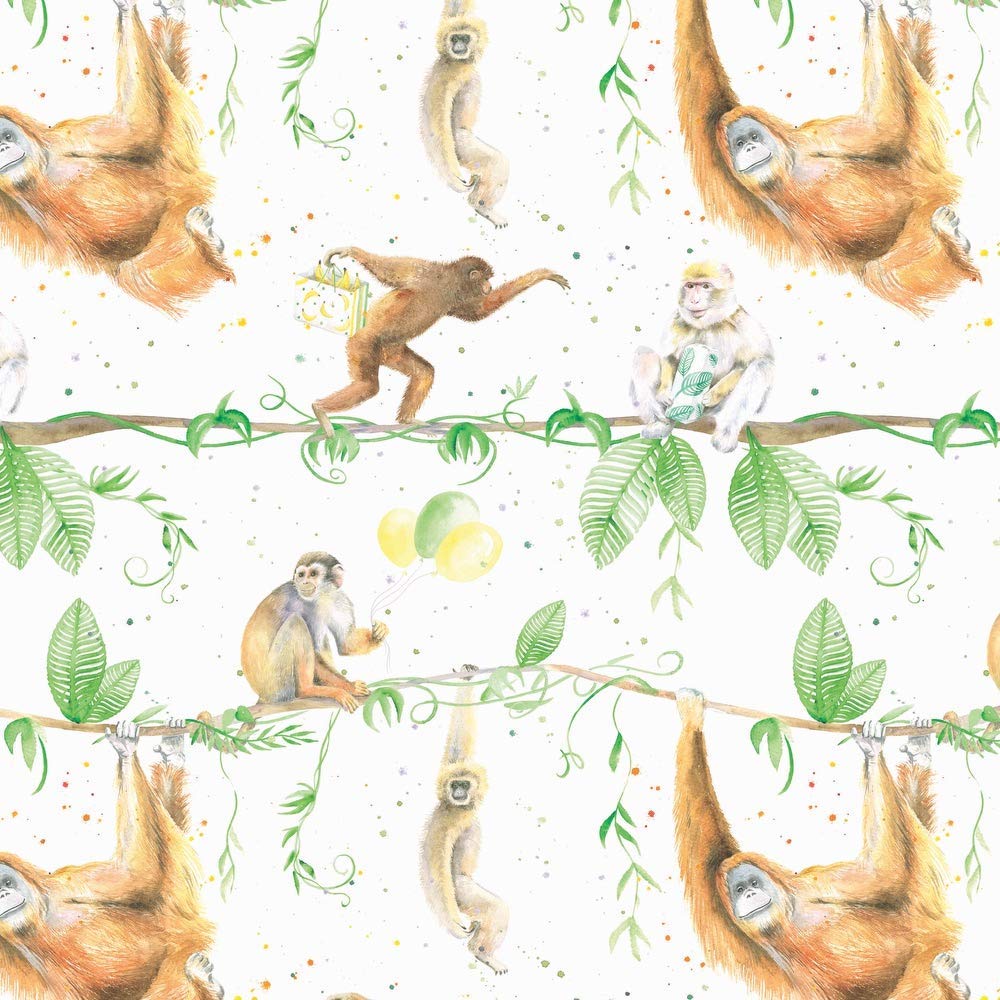 Monkey Orangutan Primate Jungle Recycled and Recyclable gift wrapping paper, 2 sheets wrap and 2 strung tags