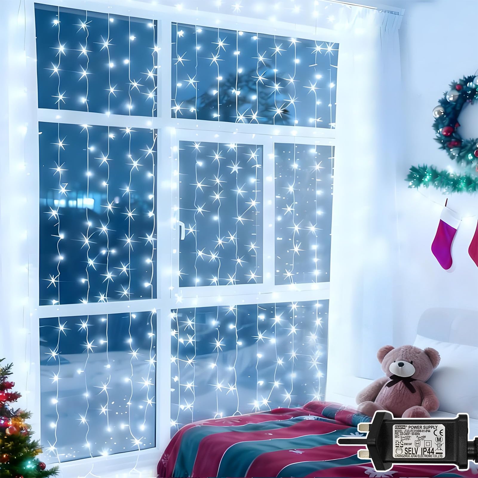Cozymeow Curtain Lights Indoor, 300 LED 3mx3m Plug in Curtain Fairy Lights, Timer/8 Modes/Waterproof/Connectable