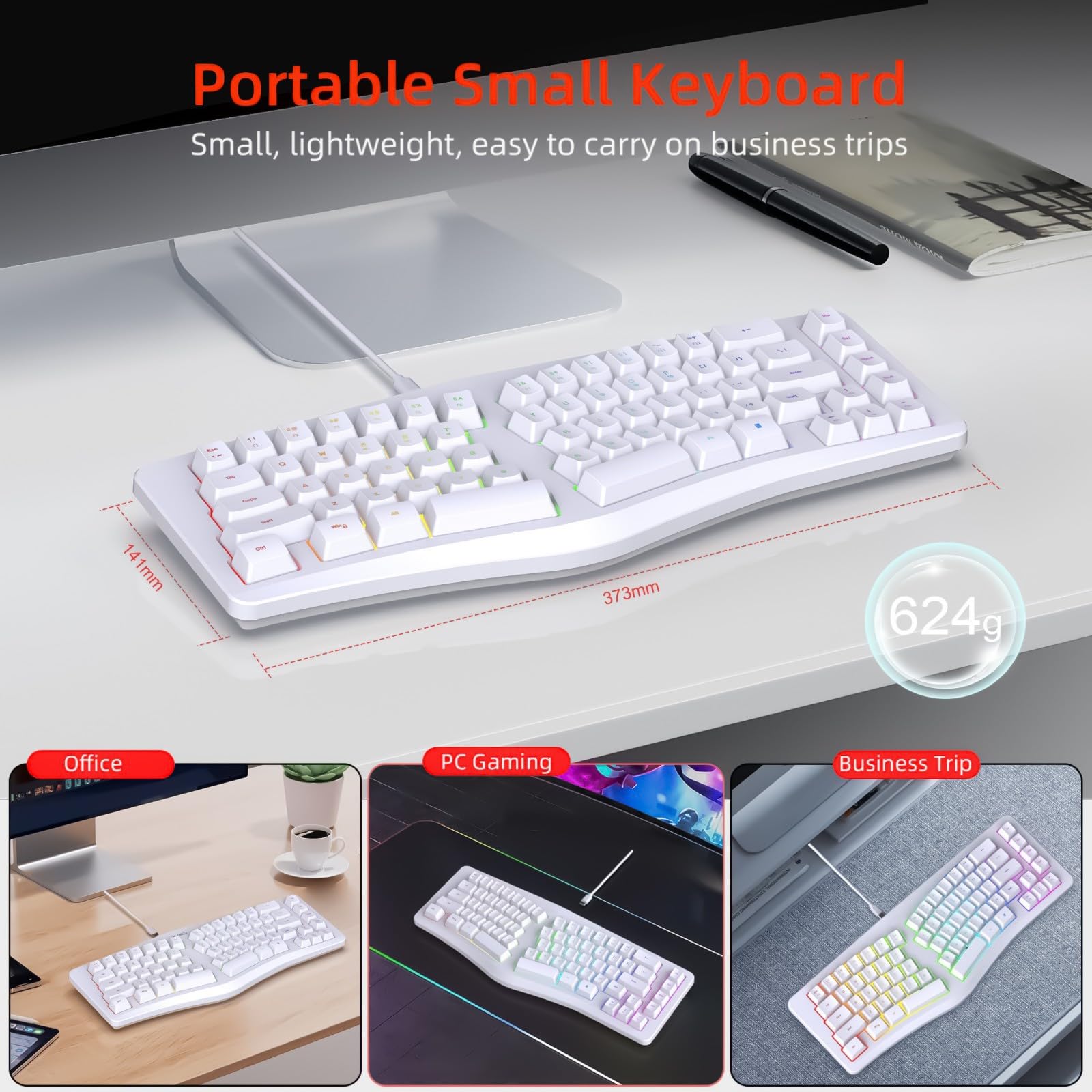 Ergonomische Computertastatur mit 69 Tasten, White