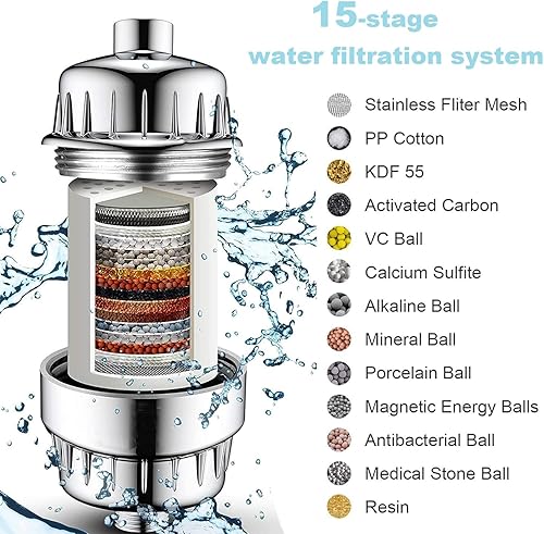 Miniatura 4 de Cartuchos de filtro de agua de ducha universales de 15 etapas para todos los sistemas de ducha similares, reduce los productos químicos y el cloro,
