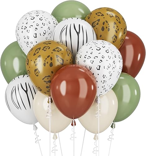 Miniatura 35 de Globos verdes y dorados, globos de confeti verde salvia dorado para fiesta de safari en la selva, decoraciones de cumpleaños de león, globos retro