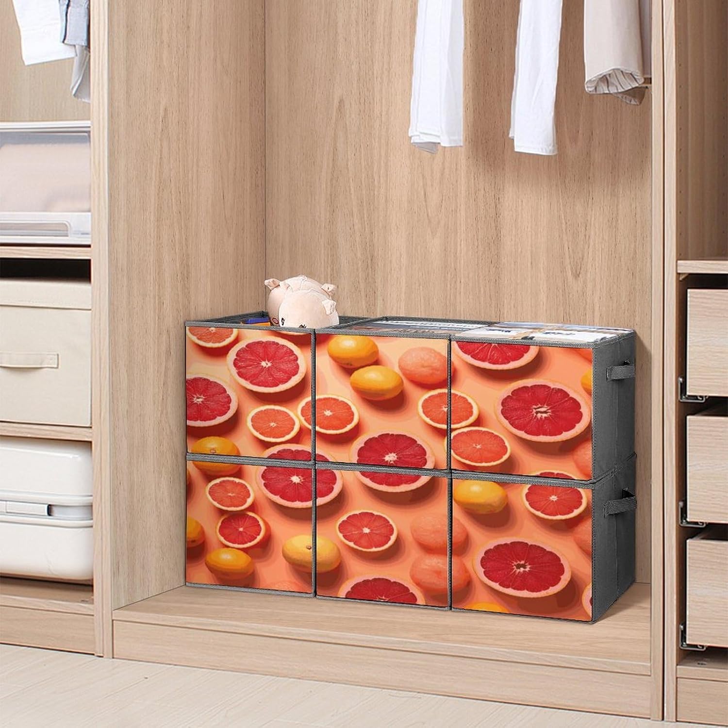 Pile of Grapefruit Slices Storage Cubes Set of 6 Storage Bins with Handles Collapsible Storage Basket Fabric Storage Box for Shelves Large Closet Shelf Organizer for Organization 11 Inch