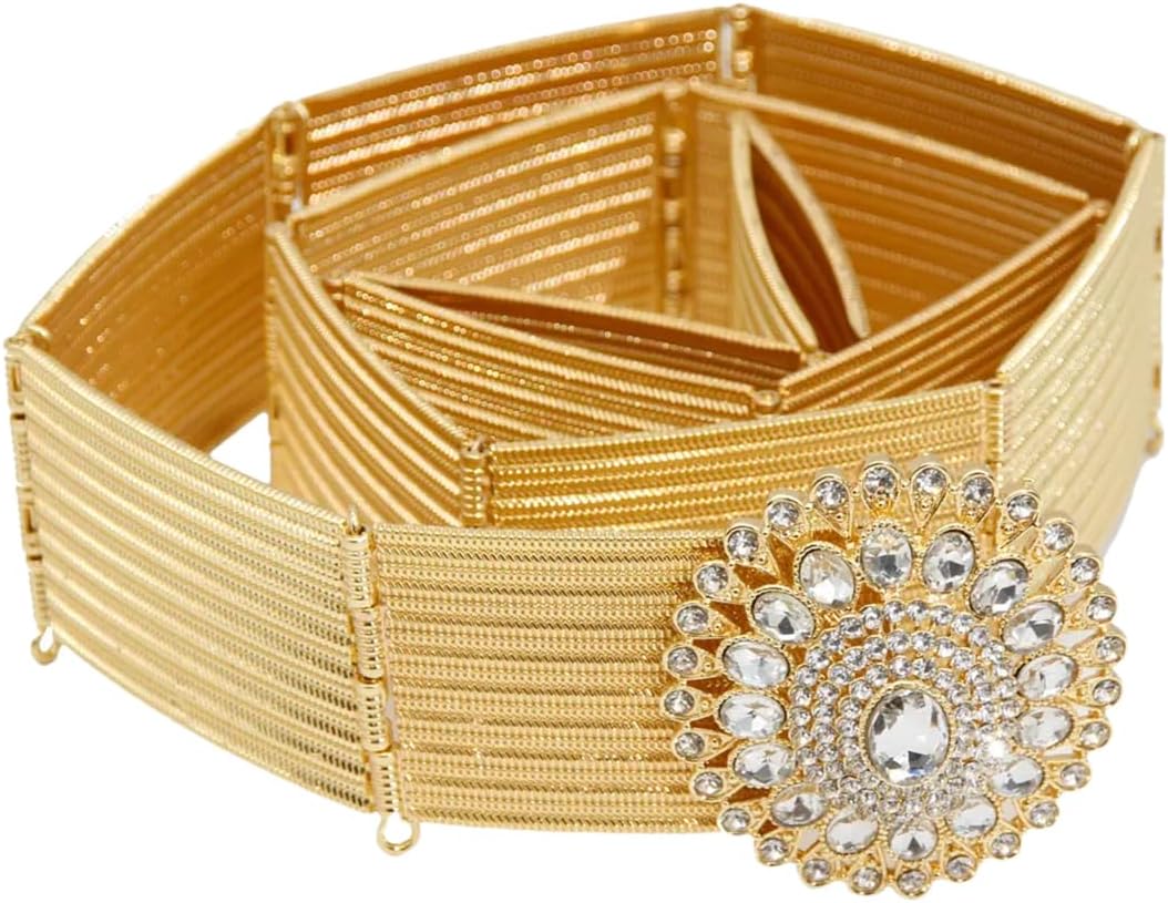 Women’S Gilding Golden Caftan Belt Adjustable Waist Chain With Crystal Rhinestone For Arabic Bride Wedding Jewelry And Party